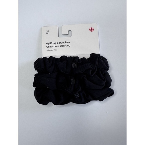 lululemon athletica Accessories - New Lululemon Uplifting Scrunchies (3 Pack) Black With Logo Soft Workout NWT